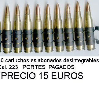 Trozo de cinta de 10 CARTUCHOS CAL 223 DESINTEGRABLE