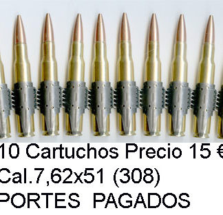 Trozo de cinta de 10 CARTUCHOS CAL 7,62x51